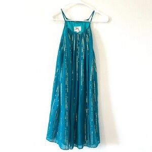 Milly Teal and Gold Silk Flowy Dress